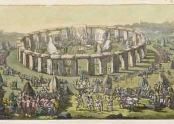The monumental sarsen stones of Stonehenge's main construction occurred during the transition from the New Stone Age into the Early Bronze Age (c. -2500 to -2000), predating the classical Iron Age.