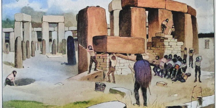 Monumental Construction of the Sarsen Circle at Stonehenge during the transition from the New Stone Age into the Early Bronze Age (between -2500 and -2000 )