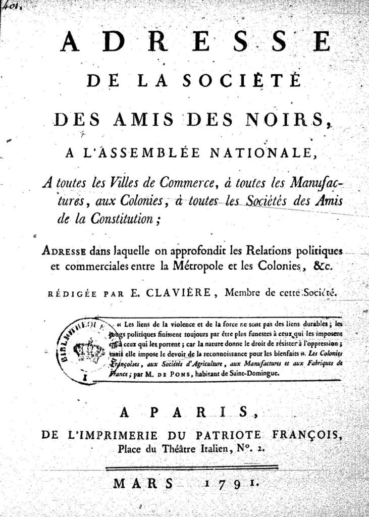 Society of Friends of the Blacks March 1791.